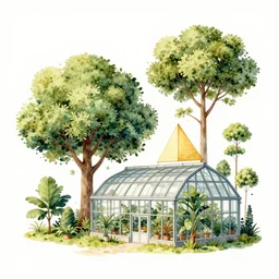 a beautiful illustration of futuristic greenhouse, trees, plant, big medium small, golden ratio, in watercolor gouache detailed paintings, in style of syd mead, trending on artstation, 8 k, panel, hard surface, vent, zaha hadid, props, cozy, decoration around the room, simon stalenhag, deus ex