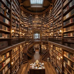 a giant library, interior, tons of rooms, stairs to an upper floor, beautiful, magic, mystical