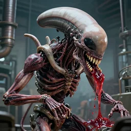 highly detailed anatomical biomechanical industrial factory made to chew objects, biomechanical xenomorph machine made of teeth gums sinew muscle, disturbing biohorror saliva and ooze cinematic 3 d render unreal engine, photorealistic, volumetric lighting, photographed by hr giger, rendered by hr giger, designed by hr giger