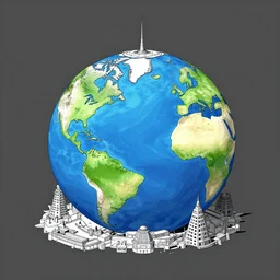 Orthanc of the Solar Punk Earth, orthographic,2d ,flat