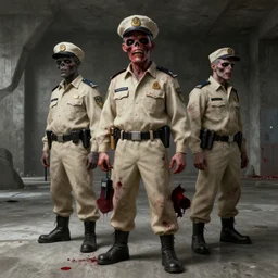 zombie security guard officers in beige uniform and caps with background brutalist concrete interior trending on artstation digital painting highly detailed bleeding 4 k 8 k hd by greg rutkowski