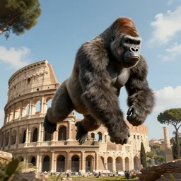 a gorilla flying through Ancient Rome, digital art, highly detailed, trending on artstation
