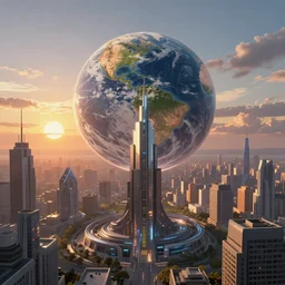 A comit about to hit a futuristic city on earth, sunset time, epic, digital painting