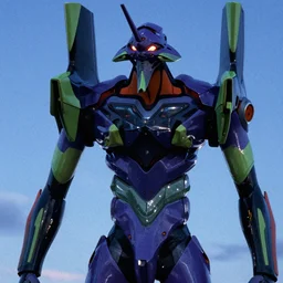 a close - up grainy risograph of cyberpunk evangelion like giant mecha, transparent details, blue hour, twilight, by moebius and lehr paul