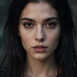 a portrait of a beautiful witch maiden, dark eyes, dark hair, olive skin, depth of field, zeiss lens, detailed, centered, artstation, fashion photoshoot, by Annie Leibovitz and Steve McCurry, David Lazar, Jimmy Nelsson, Breathtaking, 8k resolution, extremely detailed, beautiful, establishing shot, artistic, hyperrealistic, beautiful face, octane render