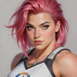 portrait painting of beautiful thick bodybuilder zarya from overwatch, sharp focus, award - winning, beautiful eyes, perfect eyes, trending on artstation, masterpiece, highly detailed, intricate. art by josan gonzales and moebius and deathburger