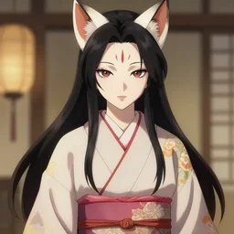 A realistic anime portrait of a beautiful kitsune woman with a human face wearing a kimono, digital painting, by Stanley Artgerm Lau, WLOP, and Rossdraws, digtial painting, trending on ArtStation, deviantart