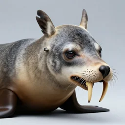 professional photo of a sea lion body and canine wolf muzzle head strange chimera scientific