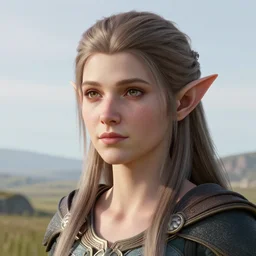 a full head shot, detailed photograph of an elf in a distance landscape, photorealism ultradetailed digital art, irina french, heraldo ortega, mandy jurgens, golden ratio, art canvas, award winning, masterpiece trending on artstation 8 k 1 5 0 mpx, hasselblade wide shot