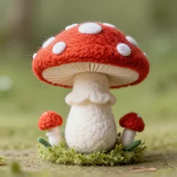 a needle felted super mushroom power up, needle felting art.