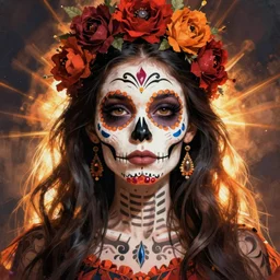 illustration of a sugar skull day of the dead girl, art by mike mignola