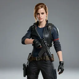 Emma Watson a dressed as Counter-Terrorist in CSGO ,hyperrealistic, 8k UHD, studio photography, high quality, high detail, stunning lighting