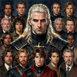 portrait of geralt of rivia, the witcher, by jean giraud & moebius & katsuhiro otomo & wlop & andrzej marszalek & andrey gevechanov & ivan lopez & jakub chechelski & neeraj menon & rafael moco & charlie bowater,