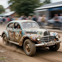 street photography by saul leiter and fred herzog and william eggleston and william christenberry, award winning photo of an ultra detailed intricate dirty vintage ford car speeding very fast on mud, fast shutter speed, motion blur, tiny gaussian blur, highly detailed, highly intricate, depth of field, trending on top gear