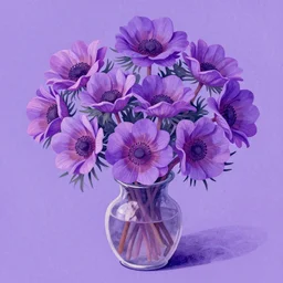 puce by daniel jaems, by steve hillier. a illustration of a group of anemones in a vase