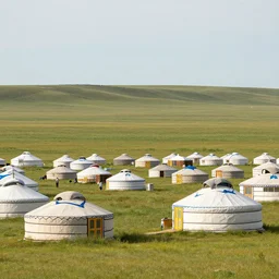 Mongolian nomadic yurt village on the steppe, National Geographic photograph, Greg Rutkowski, ArtStation, Deviantart, HD screenshot