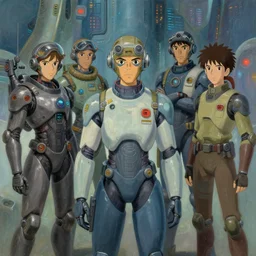 oil sci fi painting of a group of futuristic scientist, octane rendering, trending on artstation, by, studio ghibli, michael whealan and james gurney
