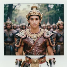 matte close - up portrait of smart and handsome khmer warriors who assemble in the forest backlighting in crowd of battlefield, angkor thom, ethnic costume, leather and metal armored, traditional decoration, elegant, loin cloth, highly detailed, 8 k, cinematic lighting, global illumination, ornate, super detailed, faded color polaroid, a colorized photo, colorized, # film, movie still