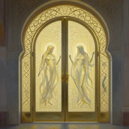 the gates of heaven, beautiful delicacy, light technology, flowing arab art nouveau architecture, repeating patterns, tim hildebrandt, wayne barlowe, bruce pennington, donato giancola, trending on artstation, cinematic composition, beautiful lighting, hyper detailed, 8 k, oil on canvas