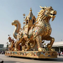photo of giant beautiful elaborate parade float designed by geoff darrow!!!! and ( ( ( ( ( ( chris's foss ) ) ) ) ) ), in the macys parade, detailed 4 k photo