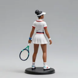 80mm resin model figure of a Hattie McDaniel in detailed tennis wear, mini-skirt; Miniature product Photo, 4K, Full body, view from behind