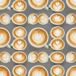 seamless pattern of latte art, symmetrical, repeating 35mm photography