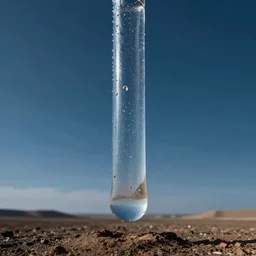 beautiful photograph of a vertical tube made of raindrops in the blue sky, desolate land, highly-detailed, fantastic, dramatic lighting, artstation, 4k