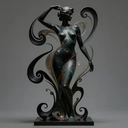 epic concept art. abstract female silhouette mixing with black and color liquid fluid. abstract sculpture. art deco swirls. masterpiece by michelangelo. concept art, matte painting. greg rutkowski, wlop, victo ngai