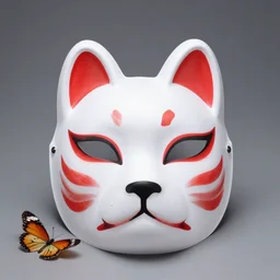 fine art photography of an kitsune mask, still life, butterfly lighting, studio, iso 1 0 0, shutter speed 1 2 5, aperture 8, award winning