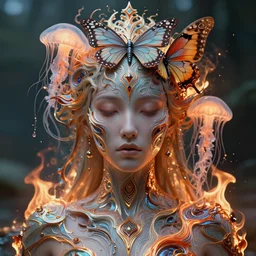 goddess portrait. burning water distortions. intricate abstract ornament. jellyfish butterfly phoenix head. intricate artwork by Tooth Wu and wlop and beeple and dan mumford. octane render, trending on artstation, greg rutkowski very coherent symmetrical artwork. cinematic, hyper realism, high detail, octane render, 8k, depth of field, bokeh