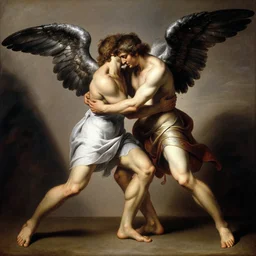 jacob wrestling with the angel, by caravaggio, trending on artstation