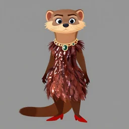 detailed flat 2 d : female marten character : wearing jewelry : wearing sequins feathers dress : head legs red shoes : lorax movie : artstation