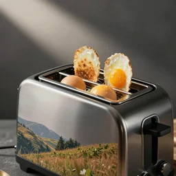 a toaster toasting eggs
