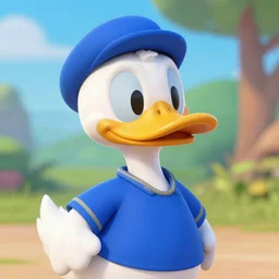 an anthropomorphic duck in a blue shirt in the style of zootopia