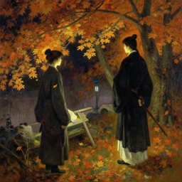 wuxia, autumn, neon light, painting by gaston bussiere, craig mullins, j. c. leyendecker