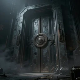 huge sci - fi door, sci - fi art, concept art, dark moody colors, foggy, 8 k detailed, octane