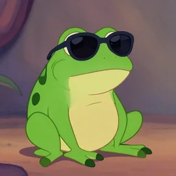 original frog character with sunglasses on in the style of a disney movie