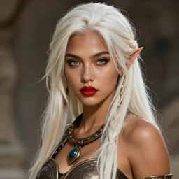 realistic beautiful gorgeous natural cute fantasy badass epic paladin knight tanned skin tribal girl white blonde hair beautiful eyes full red lips art drawn full HD 4K highest quality in artstyle by professional artists WLOP, Taejune Kim, JeonSeok Lee, ArtGerm, Ross draws, Zeronis, Chengwei Pan on Artstation