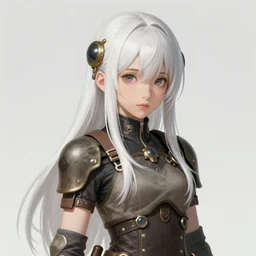 portrait of a girl by ayami kojima, asian features, she is about 2 0 years old, long and straight white hair, petite and slim, she is wearing a steampunk tactical gear, highly detailed portrait, digital painting, artstation, concept art, smooth, sharp foccus ilustration, artstation hq