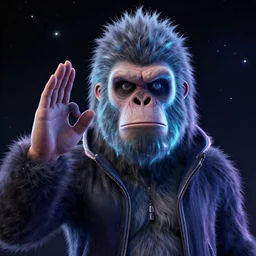 :SPOCK+portrait in the style of gorillaz+holographic effect:digital artwork+unreal engine 5+hyperrealistic+stars+space+The Vulcan salute-H 1000