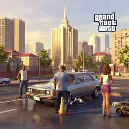 hyperrealistic matte painting of gta game in ussr, 1 9 6 0, playstation 5 screenshot, mega details, golden hour, beautiful rtx reflections, soviet suburbs, photorealistic, unreal engine 5, octane render, volumetric light, featured on cg society, 4 k, 5 0 mm bokeh, polaroid photo, russian lada car, artstation