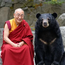 kyoto and Dalai Lama smiling at a black bear