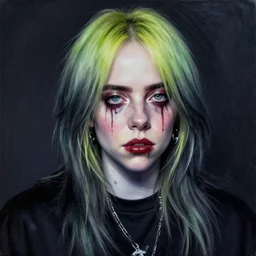 Billie Eilish scary painting very detailed 4K