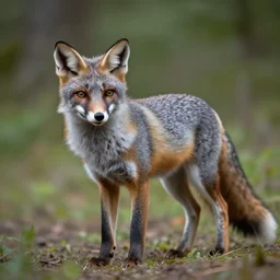 a grey fox in the woods, trending on artstation, photorealistic, photo, 8 k, 4 k