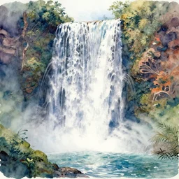 water color on paper, elemental waterfall exhibiting all elements, highly detailed, artstation, masterpiece, award - winning,