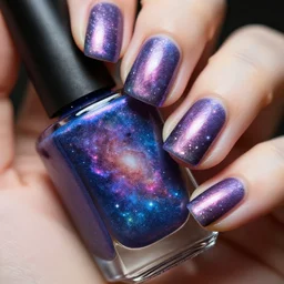 a beautiful bottle of nail polish filled with a galaxy, insane, intricate, highly detailed, Zeiss Lens, smooth, sharp focus, Unreal Engine 5, Octane Render, Redshift, 8K