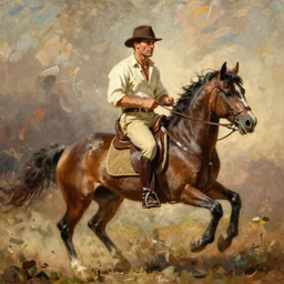 indiana jones riding a war horse painting by leonid afremov