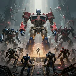 long shot, fantasy battlefield, autobots against cthulhu with magic and terror beasts, digital art, art station, render, volumetric light