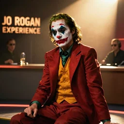 Joaquin Phoenix in Joker makeup on sitting on the Joe Rogan Podcast Experience set