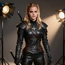 Emma Watson cosplaying as Geralt from the Witcher. Studio lighting